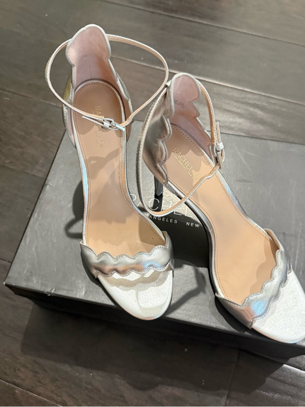 Rachel Zoe Metallic Silver Scallop Ankle-Strap Heels